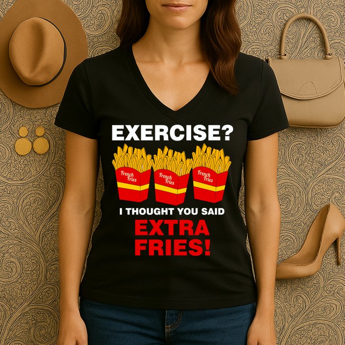 Exercise I Thought You Said French Fries Women's V-Neck T-Shirt