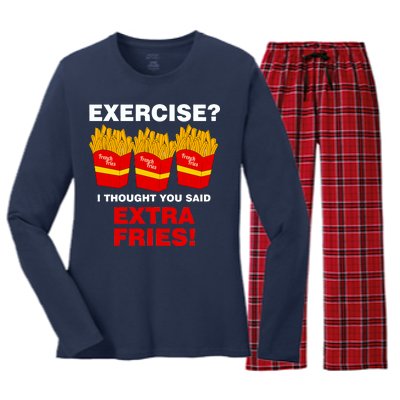 Exercise I Thought You Said French Fries Women's Long Sleeve Flannel Pajama Set 