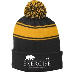 Exercise Some Motivation Required Running from Bear Stripe Pom Pom Beanie