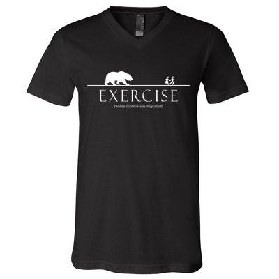 Exercise Some Motivation Required Running from Bear V-Neck T-Shirt