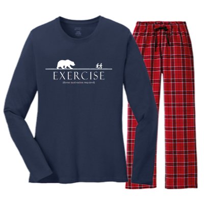 Exercise Some Motivation Required Running from Bear Women's Long Sleeve Flannel Pajama Set 