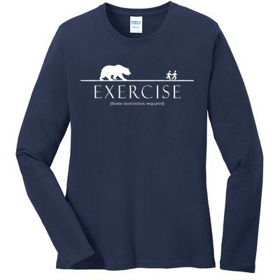 Exercise Some Motivation Required Running from Bear Ladies Long Sleeve Shirt