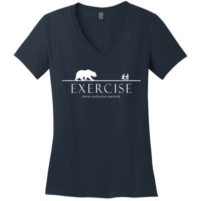 Exercise Some Motivation Required Running from Bear Women's V-Neck T-Shirt