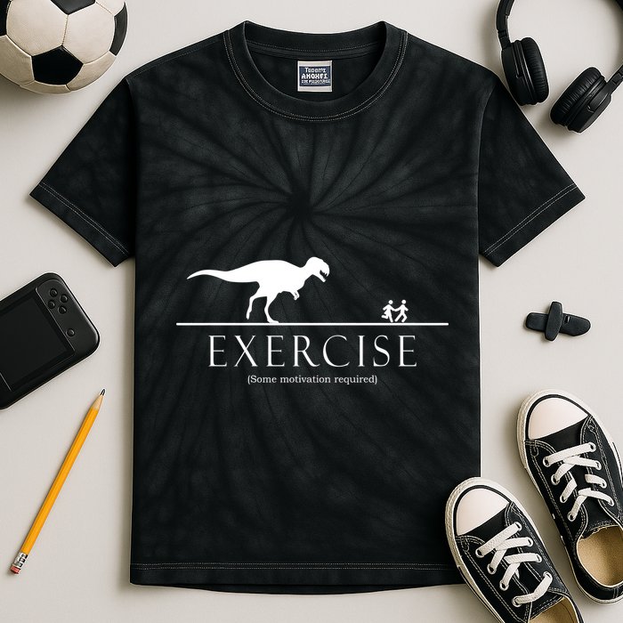 Exercise Some Motivation Required Running from T-Rex Kids Tie-Dye T-Shirt