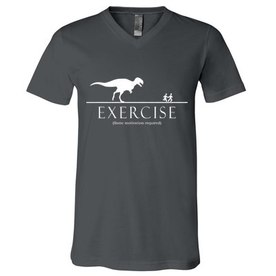 Exercise Some Motivation Required Running from T-Rex V-Neck T-Shirt