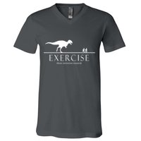 Exercise Some Motivation Required Running from T-Rex V-Neck T-Shirt