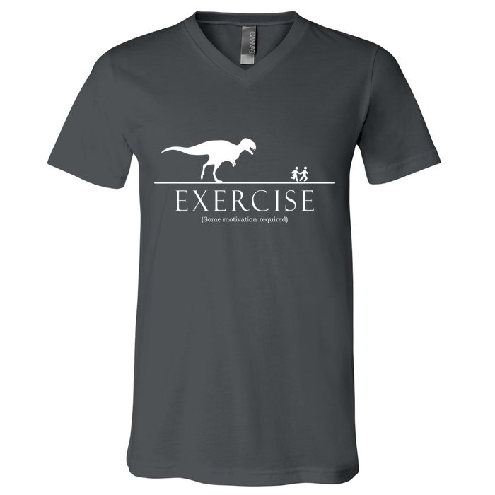 Exercise Some Motivation Required Running from T-Rex V-Neck T-Shirt