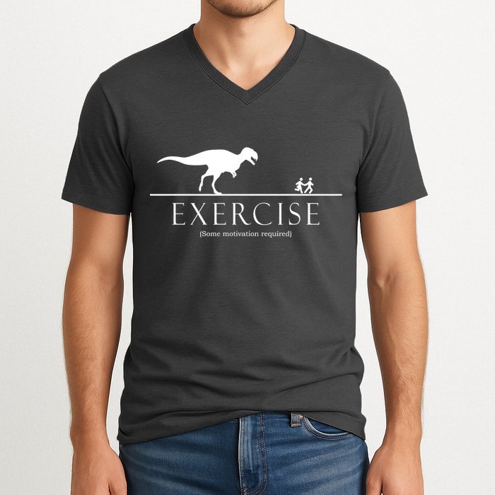 Exercise Some Motivation Required Running from T-Rex V-Neck T-Shirt