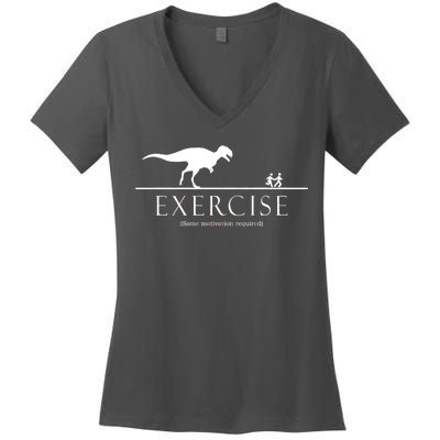 Exercise Some Motivation Required Running from T-Rex Women's V-Neck T-Shirt