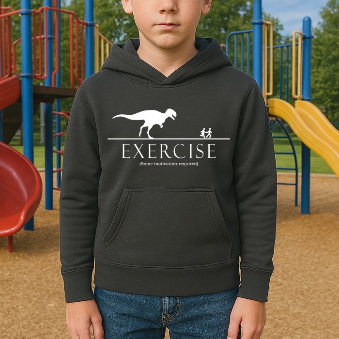 Exercise Some Motivation Required Running from T-Rex Kids Hoodie
