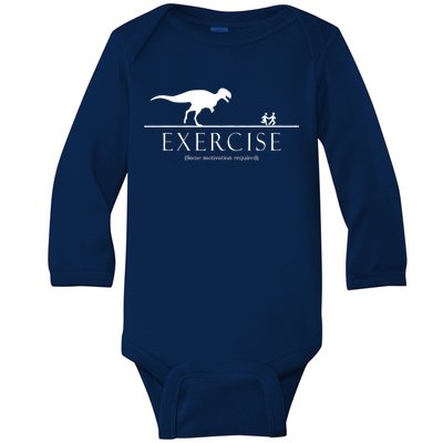 Exercise Some Motivation Required Running from T-Rex Baby Long Sleeve Bodysuit