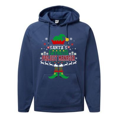 Elf Xmas Gift SantaS Favorite Project Manager Ugly Sweater Performance Fleece Hoodie