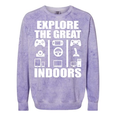 Explore The Great Indoors Funny Video Game Colorblast Crewneck Sweatshirt