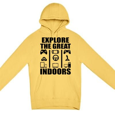 Explore The Great Indoors Funny Video Game Premium Pullover Hoodie