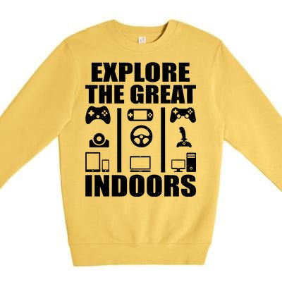 Explore The Great Indoors Funny Video Game Premium Crewneck Sweatshirt