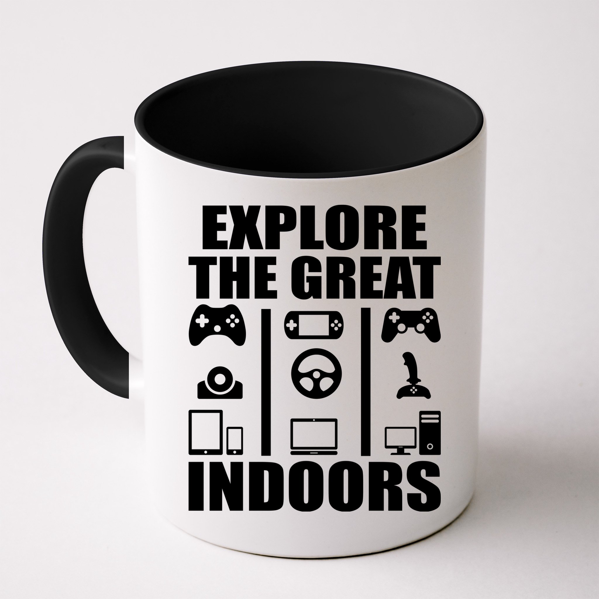 Explore The Great Indoors Funny Video Game Mug