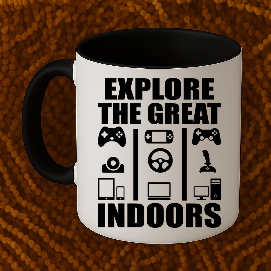Explore The Great Indoors Funny Video Game Mug
