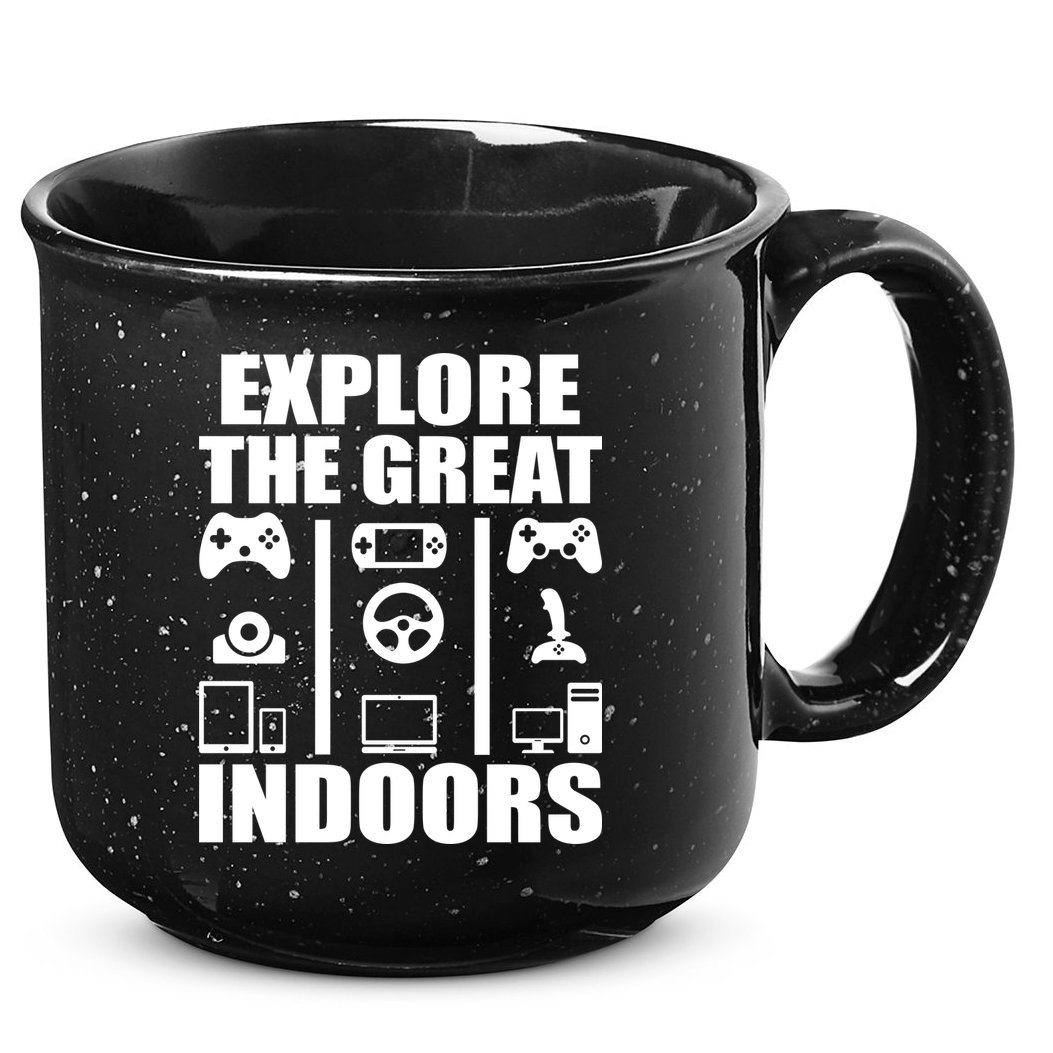 Explore The Great Indoors Funny Video Game 15oz Campfire Ceramic Mug