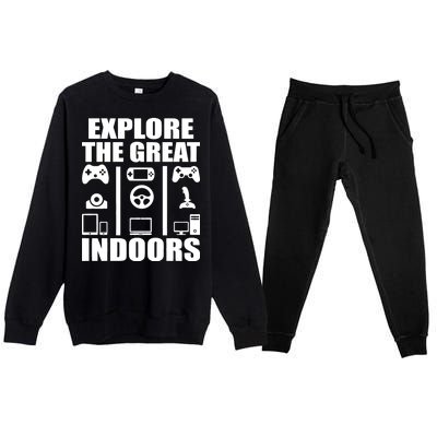 Explore The Great Indoors Funny Video Game Premium Crewneck Sweatsuit Set