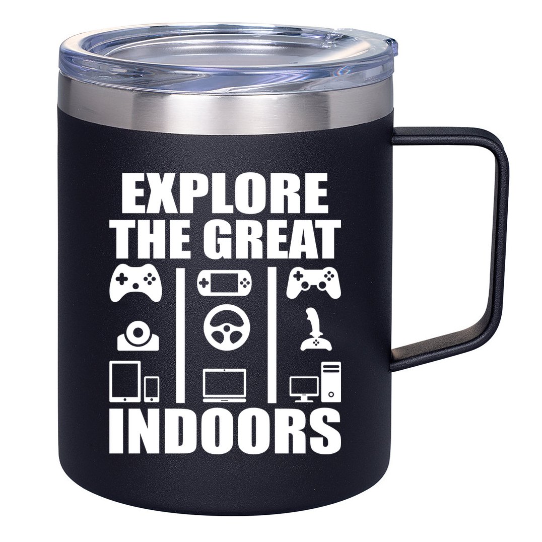 Explore The Great Indoors Funny Video Game 12oz Stainless Steel Coffee Mug