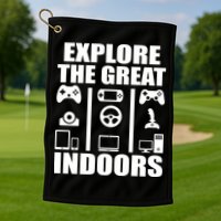 Explore The Great Indoors Funny Video Game Golf Towel