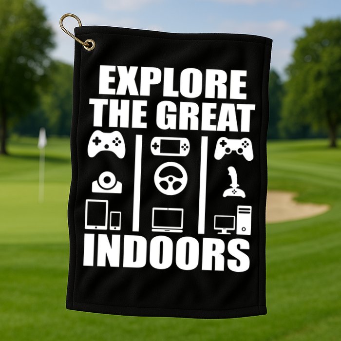 Explore The Great Indoors Funny Video Game Golf Towel