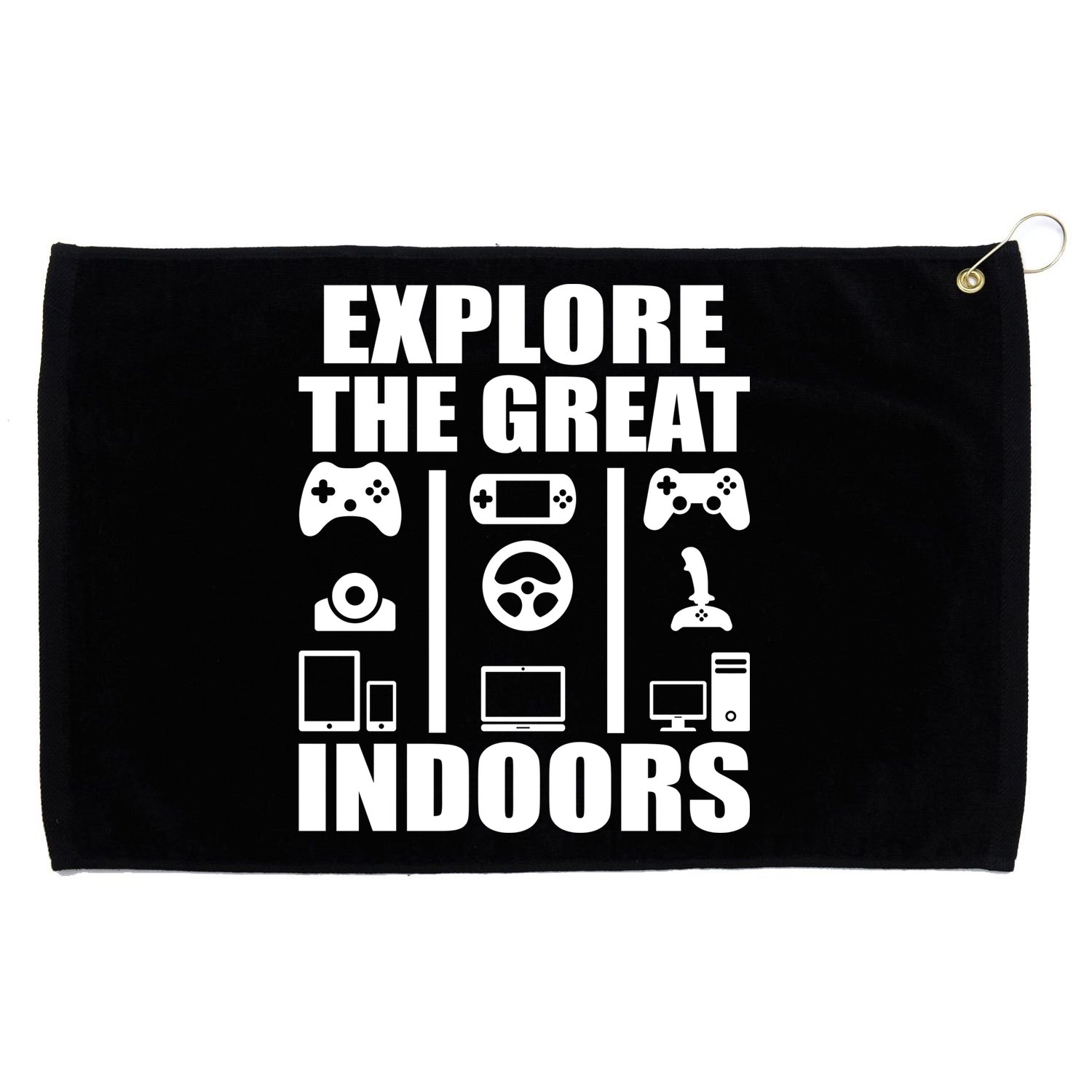 Explore The Great Indoors Funny Video Game Grommeted Golf Towel