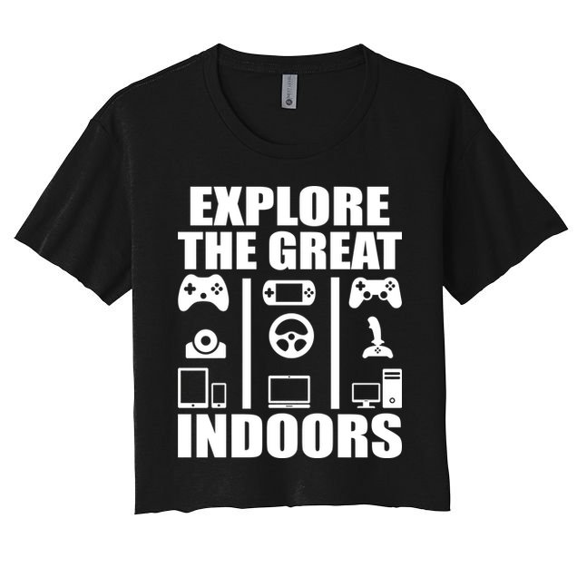 Explore The Great Indoors Funny Video Game Women's Crop Top Tee