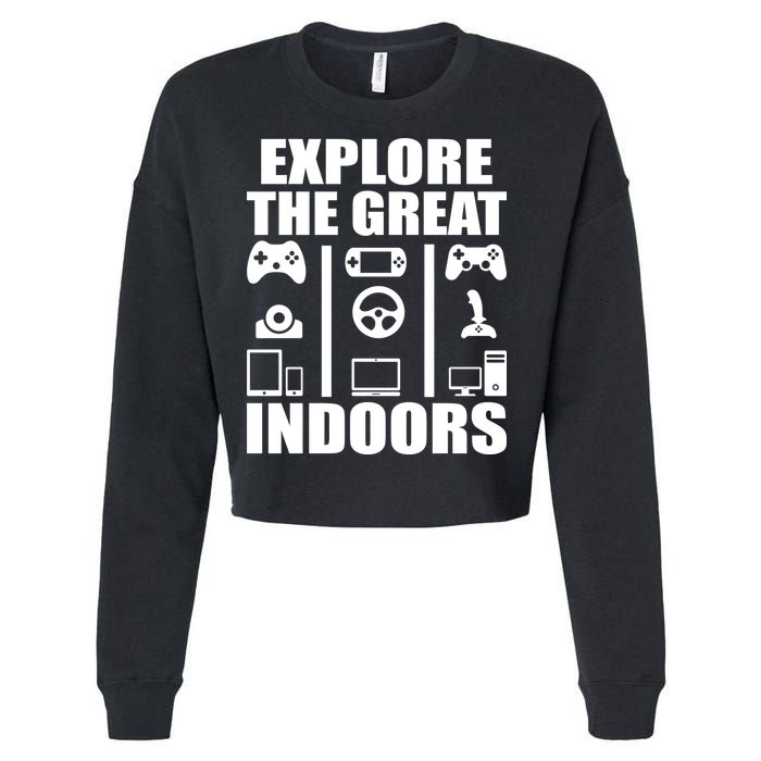 Explore The Great Indoors Funny Video Game Cropped Pullover Crew