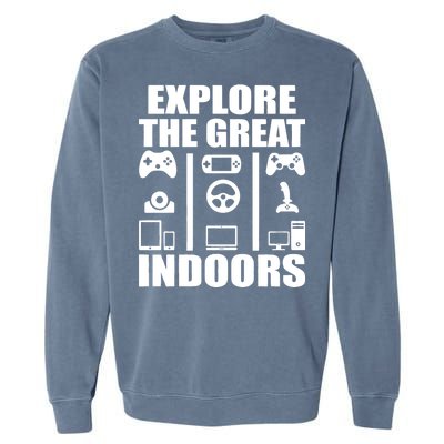 Explore The Great Indoors Funny Video Game Garment-Dyed Sweatshirt