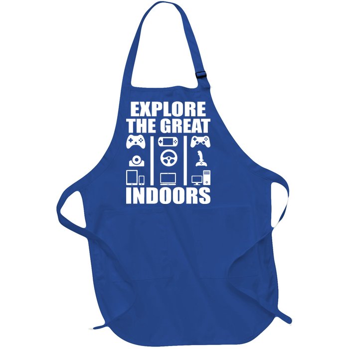 Explore The Great Indoors Funny Video Game Full-Length Apron With Pockets