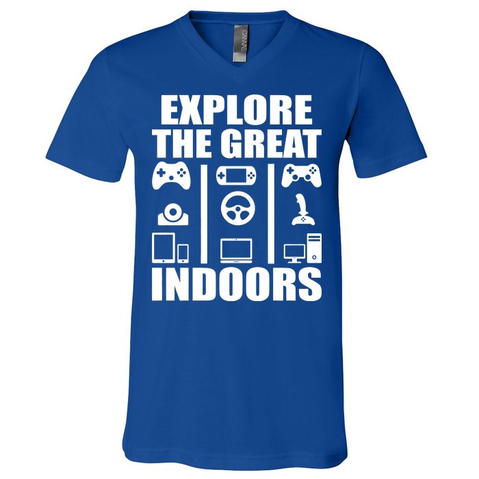 Explore The Great Indoors Funny Video Game V-Neck T-Shirt