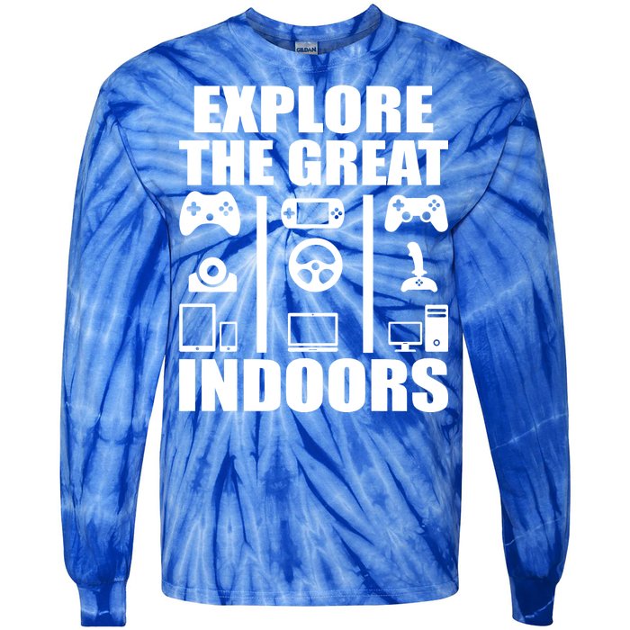 Explore The Great Indoors Funny Video Game Tie-Dye Long Sleeve Shirt