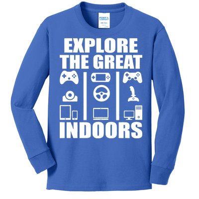 Explore The Great Indoors Funny Video Game Kids Long Sleeve Shirt