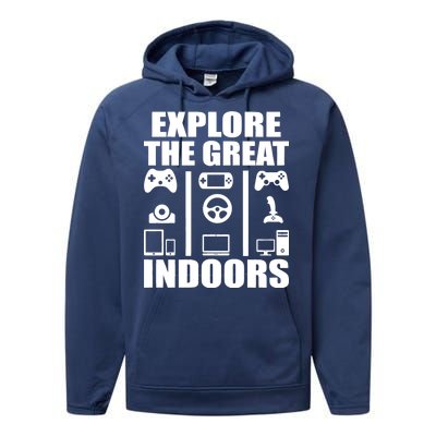 Explore The Great Indoors Funny Video Game Performance Fleece Hoodie