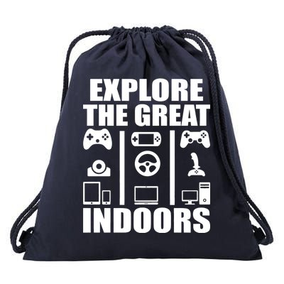 Explore The Great Indoors Funny Video Game Drawstring Bag