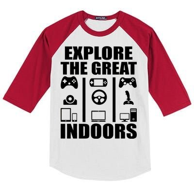 Explore The Great Indoors Funny Video Game Kids Colorblock Raglan Jersey