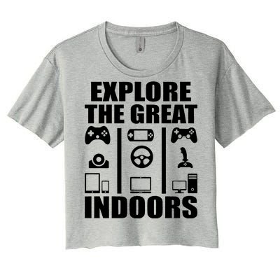 Explore The Great Indoors Funny Video Game Women's Crop Top Tee