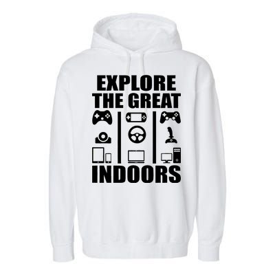 Explore The Great Indoors Funny Video Game Garment-Dyed Fleece Hoodie