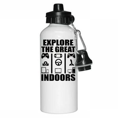 Explore The Great Indoors Funny Video Game Aluminum Water Bottle 