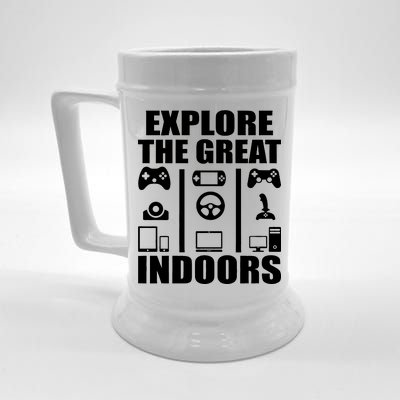 Explore The Great Indoors Funny Video Game Beer Stein