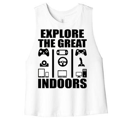 Explore The Great Indoors Funny Video Game Women's Racerback Cropped Tank