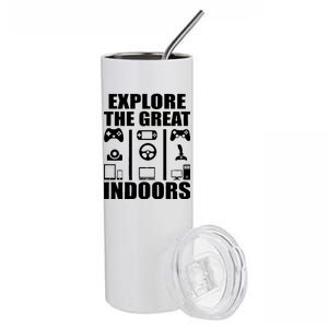 Explore The Great Indoors Funny Video Game Stainless Steel Tumbler