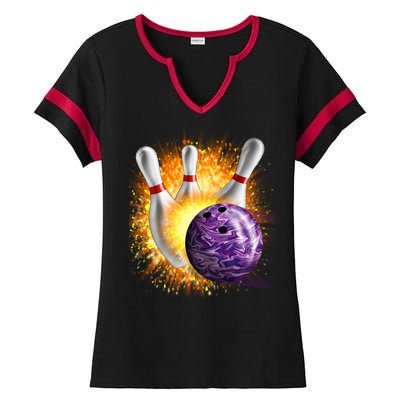 Explosive Spare Hit Bowling Ladies Halftime Notch Neck Tee