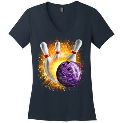 Explosive Spare Hit Bowling Women's V-Neck T-Shirt