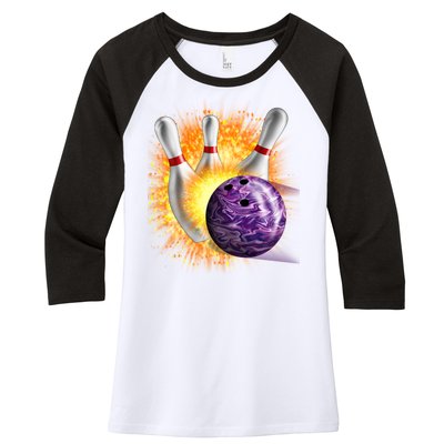 Explosive Spare Hit Bowling Women's Tri-Blend 3/4-Sleeve Raglan Shirt