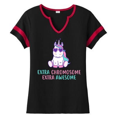 Extra Chromosome Awesome Down Syndrome Ladies Halftime Notch Neck Tee