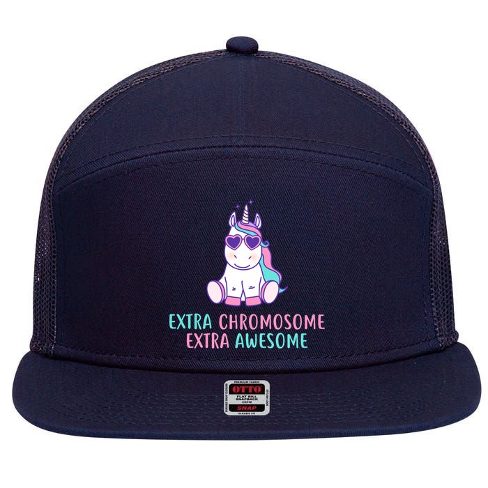 Extra Chromosome Awesome Down Syndrome 7 Panel Mesh Trucker Snapback Hat