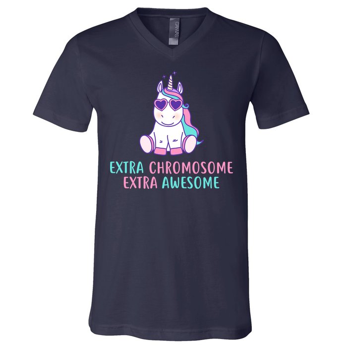 Extra Chromosome Awesome Down Syndrome V-Neck T-Shirt