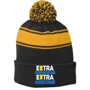 Extra Chromosome Extra Awesome Stripe Pom Pom Beanie